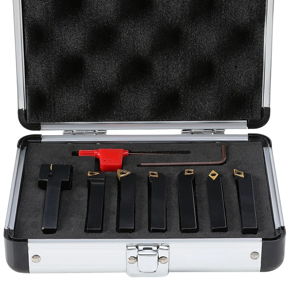 VEVOR 7 Pieces Indexable Lathe Turning Tool Holder, 3/8 in, CNC Heavy-Duty Metal Lathe Cutting Tools, with Tin Coated Carbide Inserts Aluminum Case, for Turning Grooving Threading Cut Off Holders Se