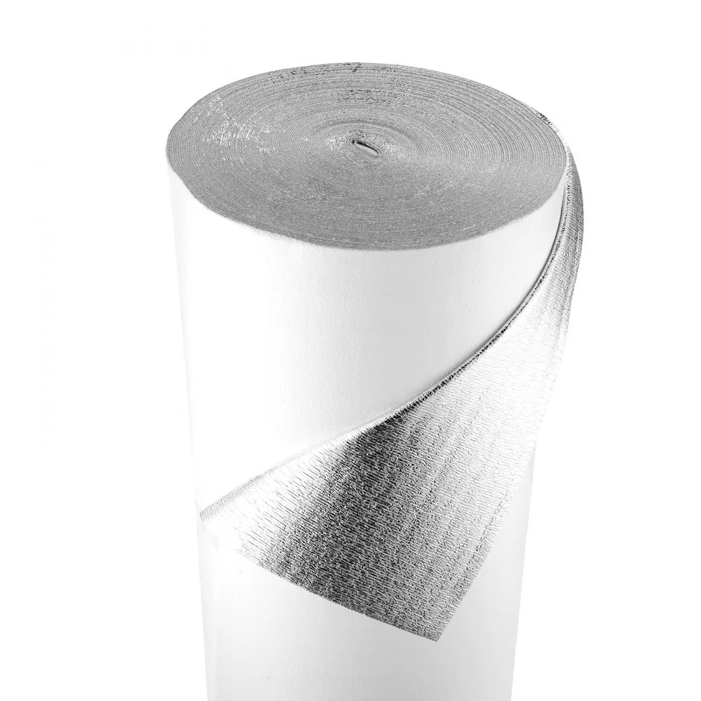 VEVOR Reflective Insulation Roll, EPE Foam Core Radiant Barrier, 3mm 48 in x 250 ft, Aluminum Foil White PE Film Heat Reflective Shield, Thermal Insulation Roll for Garage Door Window RV Roofs