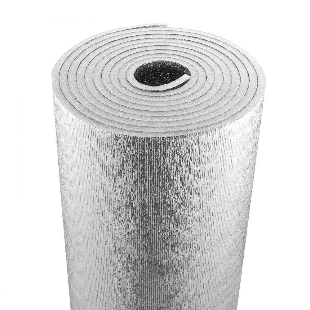 VEVOR Double Reflective Insulation Roll, Foam Core Radiant Barrier, 15.1mm 48 in x 25 ft, Double-Sided Aluminum Foil EPE Foam Heat Reflective Shield, Thermal Insulation Roll for Window RV Roof