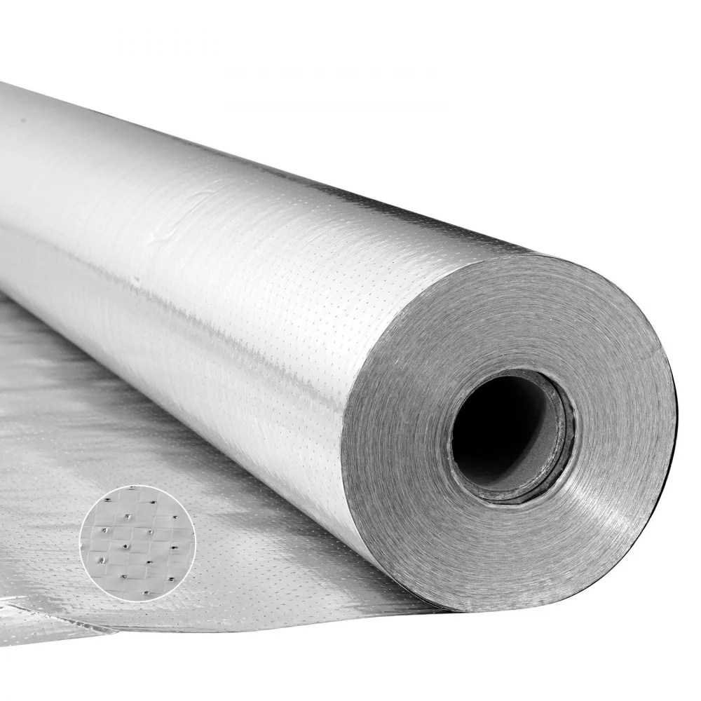 VEVOR Double Reflective Insulation Roll, Perforated Woven Fabric Radiant Barrier, 0.15mm 48 in x 125 ft, Double-Sided Aluminum Foil Heat Reflective Shield, Thermal Insulation Roll for Window RV Roof