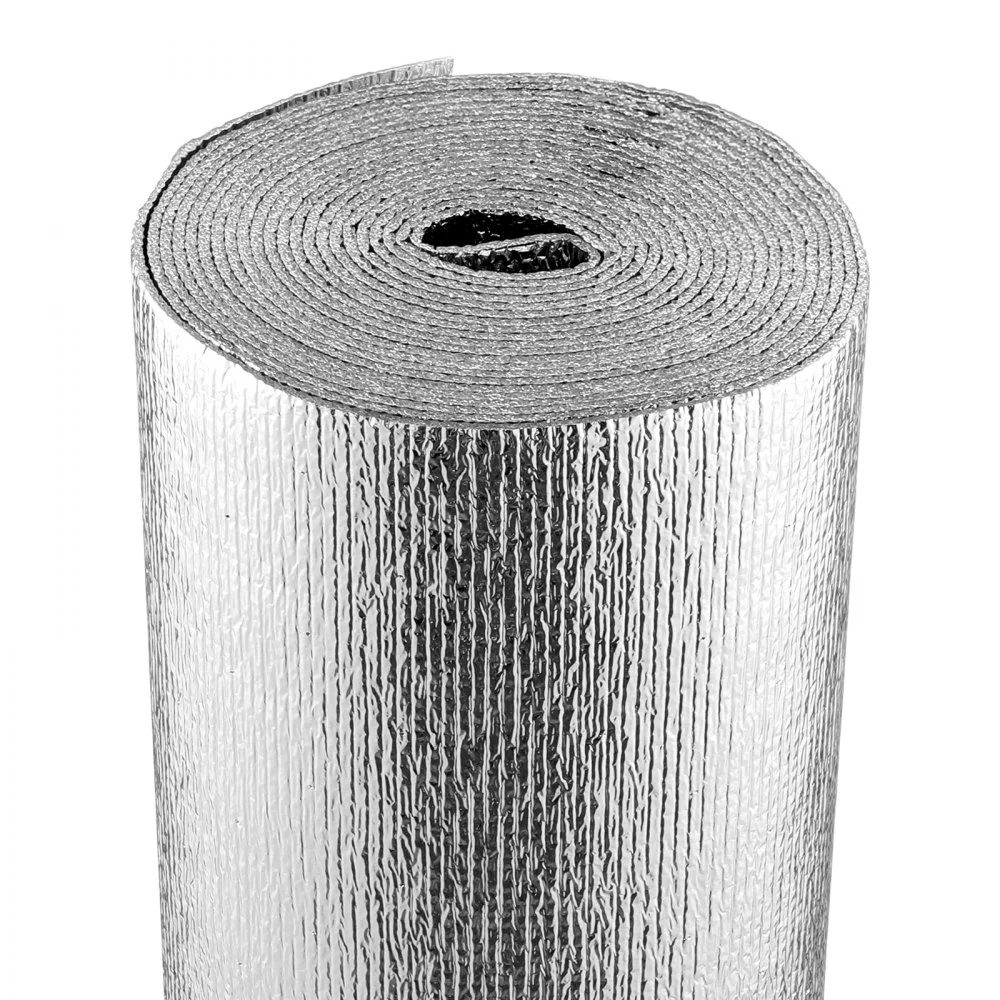 VEVOR Double Reflective Insulation Roll, Foam Core Radiant Barrier, 3.2 mm 48 in x 25 ft, Double-Sided Aluminum Foil EPE Foam Heat Reflective Shield, Thermal Insulation Roll for Window RV Roof