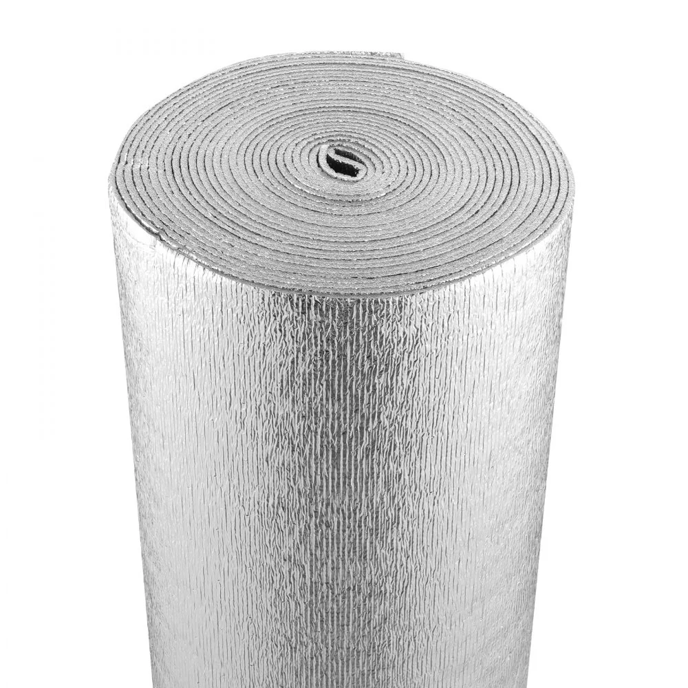 VEVOR Double Reflective Insulation Roll, Foam Core Radiant Barrier, 3.2 mm 24 in x 25 ft, Double-Sided Aluminum Foil EPE Foam Heat Reflective Shield, Thermal Insulation Roll for Window RV Roof