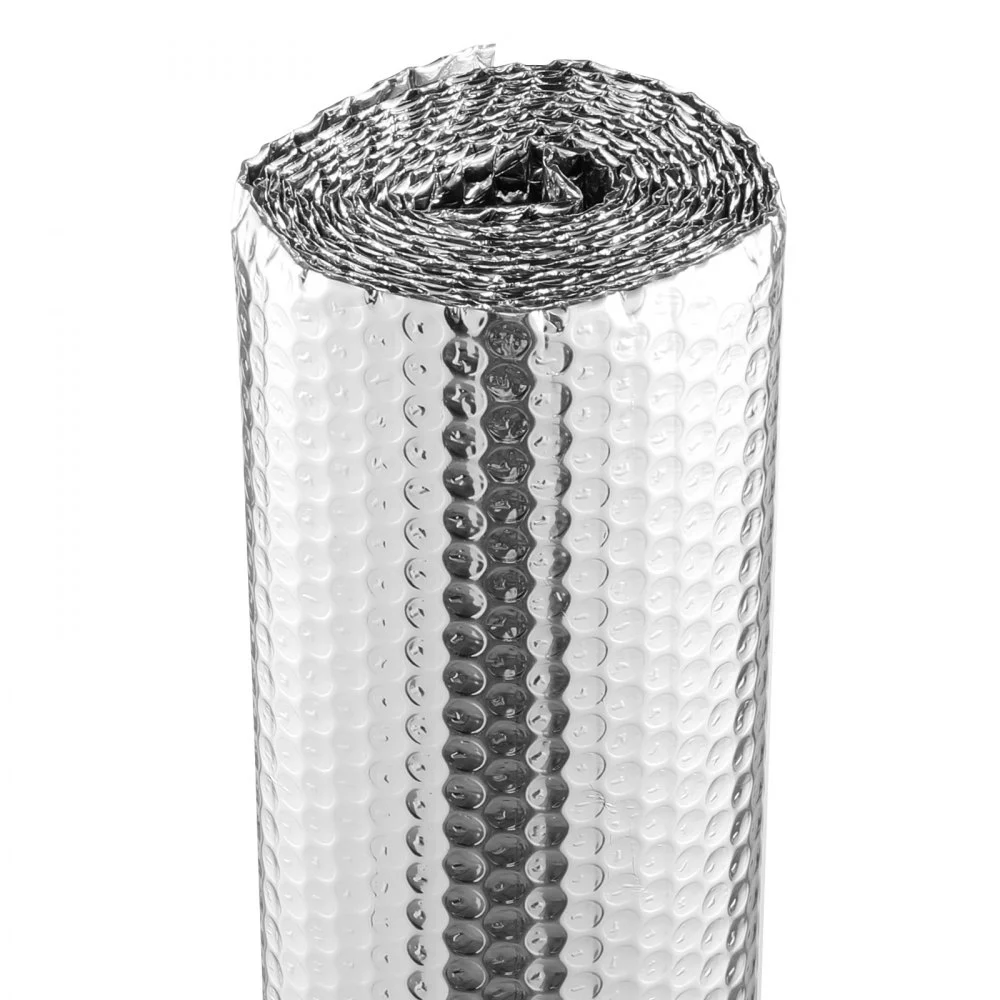 VEVOR Double Reflective Insulation Roll, Air Bubble Film Radiant Barrier, 3.2 mm 48 in x 10 ft, Double-Sided Aluminum Foil Bubble Heat Reflective Shield, Thermal Insulation Roll for Window RV Roof