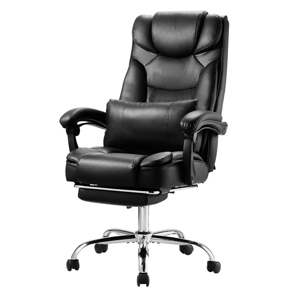 VEVOR Executive Office Chair with Footrest, 300lb Capacity Office Chair with Lumbar Pillow, Height Adjustable Ergonomic Chair, PU Leather Reclining Home Office Desk Chairs, Black