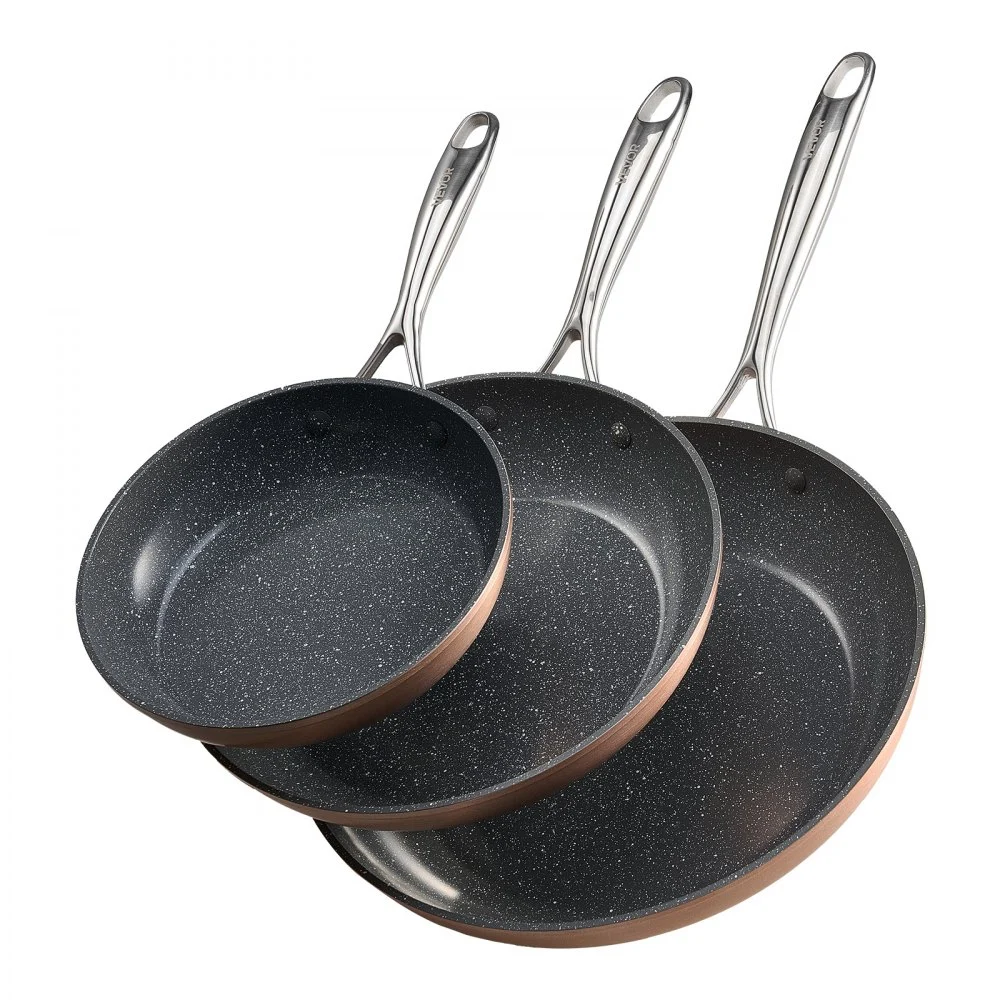 VEVOR Frying Pan Skillet, Aluminum Egg Fry Pans, 3 Piece (8, 10, 12 in), Nonsitck Ceramic Heavy-Duty Skillets with Heat-Resistant Handle, Chef's Cookware, for Oven, Gas, Electric, Induction, Grey