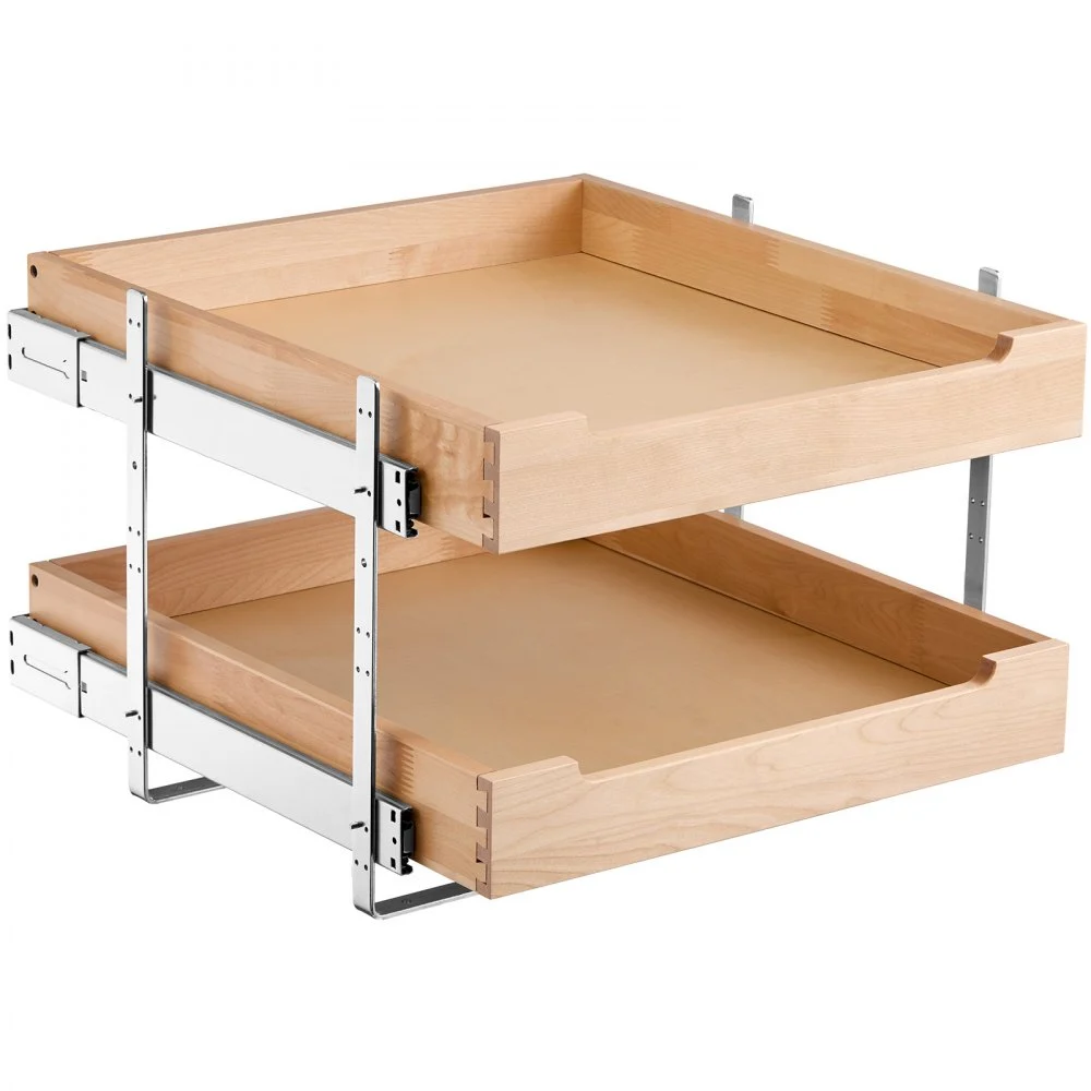 VEVOR 2 Tier Pull Out Cabinet Organizer, 20"W x 21"D Cabinet Drawer, Soft Close Slide out Shelf, Heavy-Duty Sliding Wood Drawer, Adjustable Base Cabinet Organization for Kitchen Pantry Bathroom