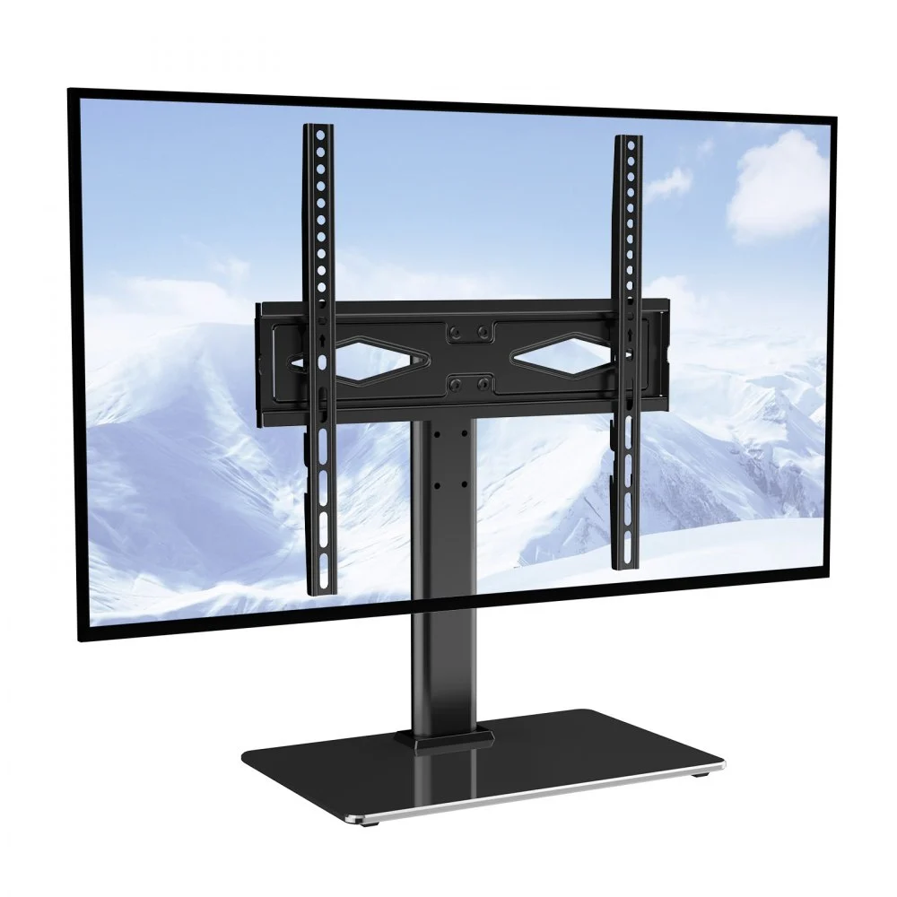 VEVOR TV Stand Mount, Swivel Universal TV Stand for 32 to 55 inch TVs, Height Adjustable Portable Floor TV Stand with Tempered Glass Base for Bedroom, Living Room
