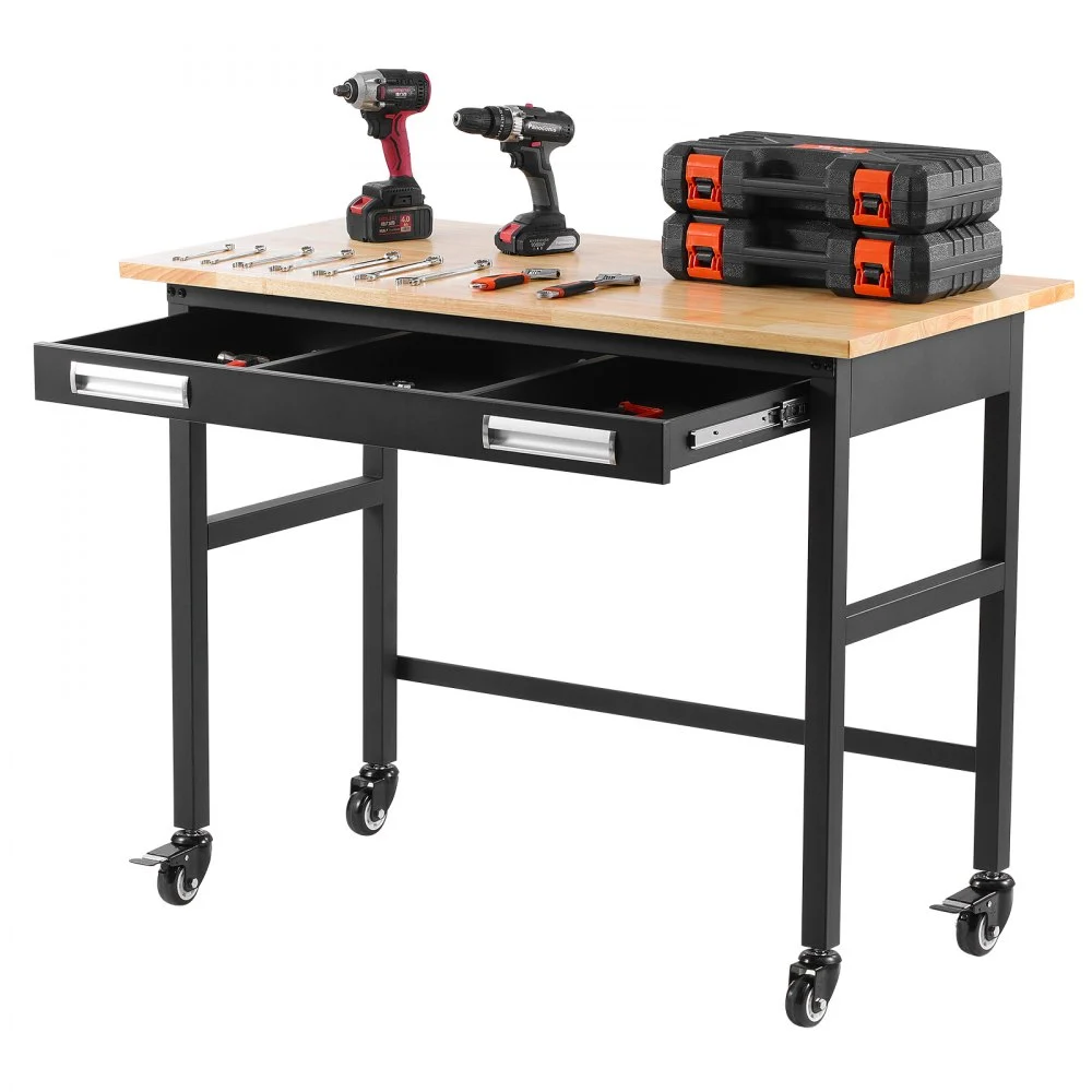 Summer Sale
VEVOR 48-inch Workbench, 1500 lbs Load Capacity, Garage Workbench with Drawer Storage & Wheels, Workshop Bench on Wheels, Heavy Duty Oak Wood Top Work Table for Garage, Workshop, Office, and Home