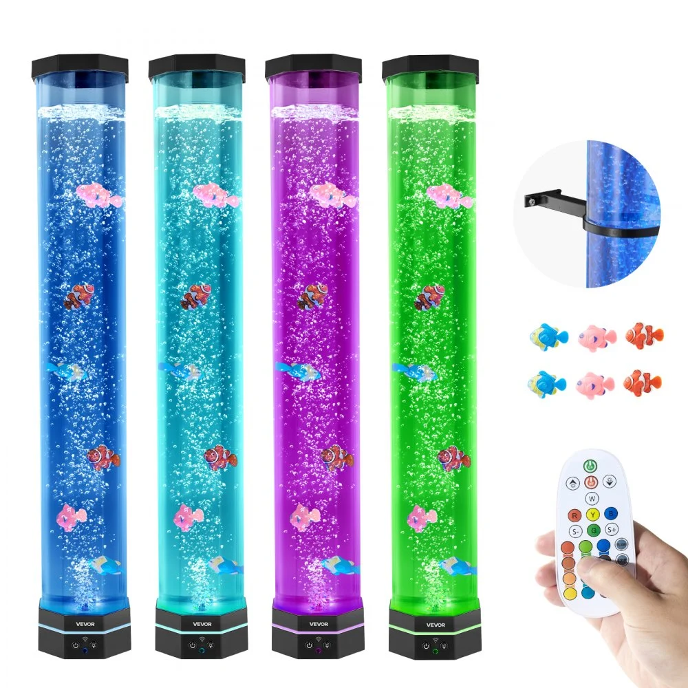 VEVOR Sensory Bubble Tube Lamp, 2.67 ft Bubble Fish Tube, Sensory Aquarium Lamp with 6 Floating Fish & 16 Color Effects, Remote Control, Stress Relief Calming Light for Bedroom Living Room Home Decor