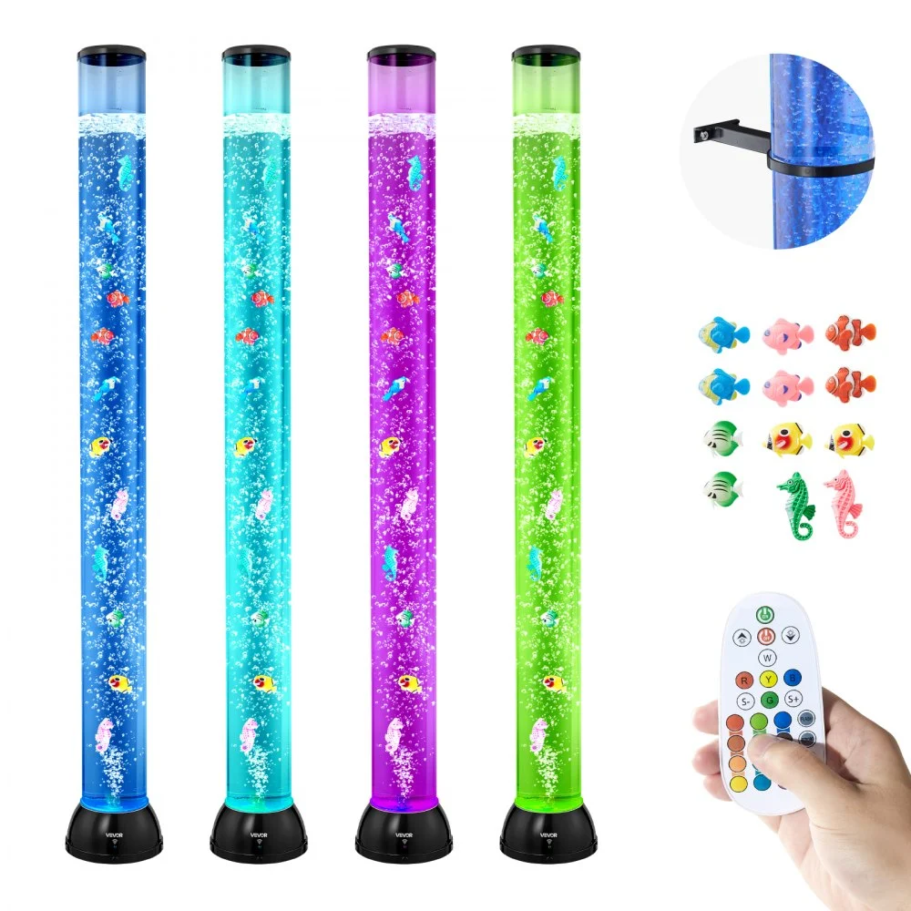 VEVOR Sensory Bubble Tube Lamp, 4 ft Bubble Fish Tube, Sensory Aquarium Lamp with 10 Floating Fish & 16 Color Effects, Remote Control, Stress Relief Calming Light for Bedroom Living Room Home Decor