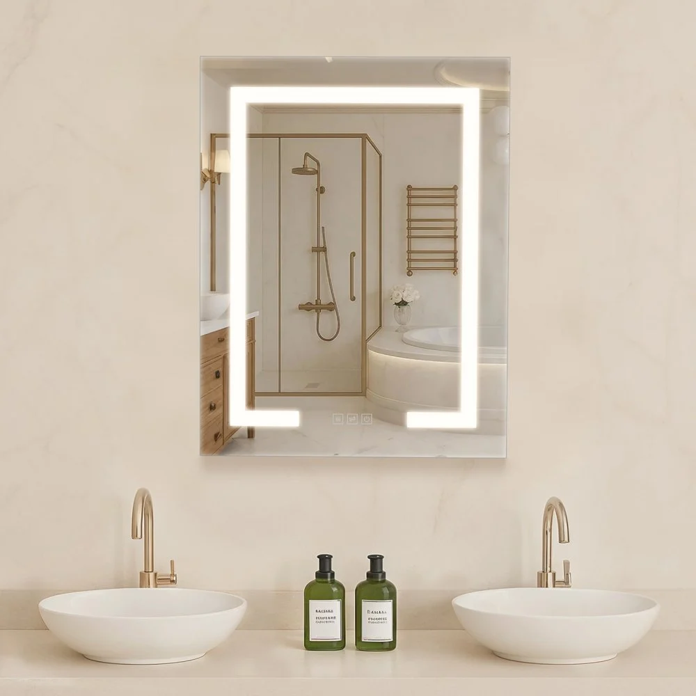 VEVOR Lighted Medicine Cabinet with Mirror, 20 x 26 in Recessed or Wall Mount, 3 Color Dimmable LED Bathroom Medicine Cabinet with Double-Side Mirror, Adjustable Shelves, Memory Anti-Fog Function