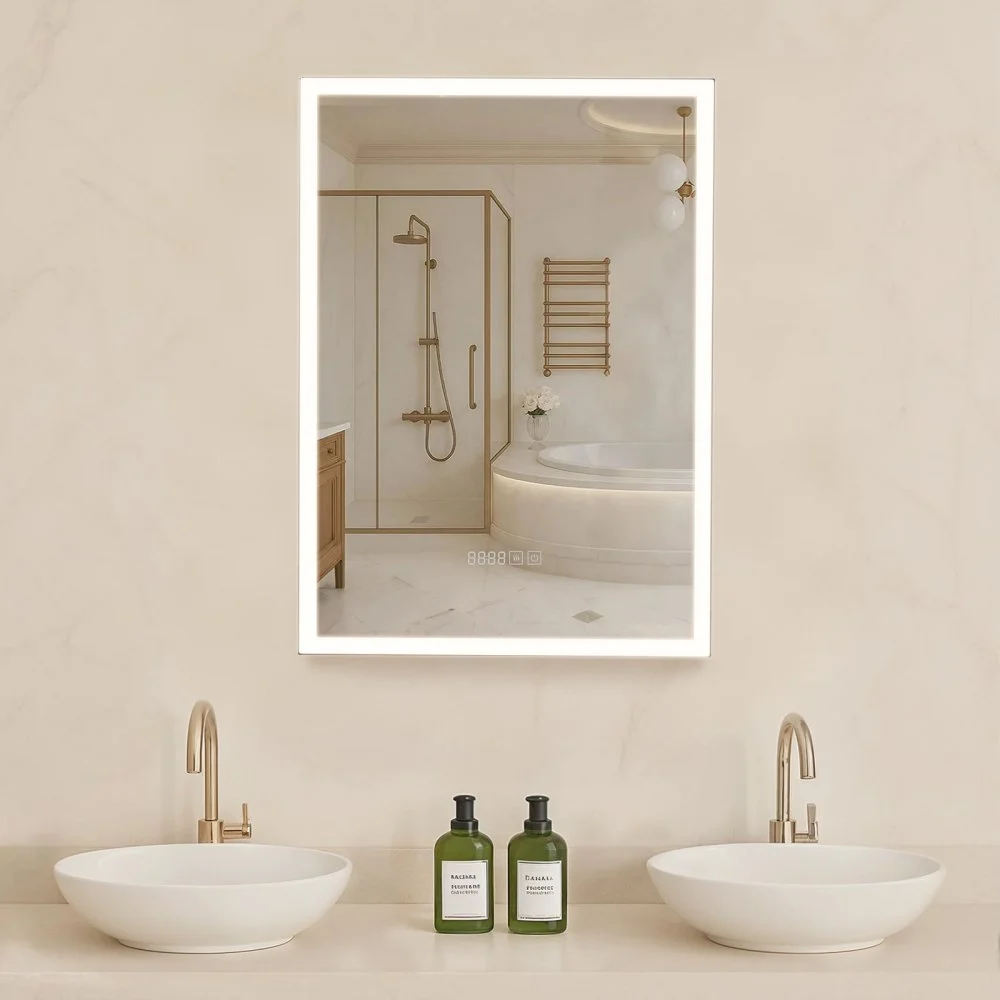 VEVOR Lighted Medicine Cabinet with Mirror, 20 x 28 in Recessed or Wall Mount, 3 Color Dimmable LED Bathroom Medicine Cabinet with Sensor Light, Adjustable Shelve Storage, Memory Defog Function