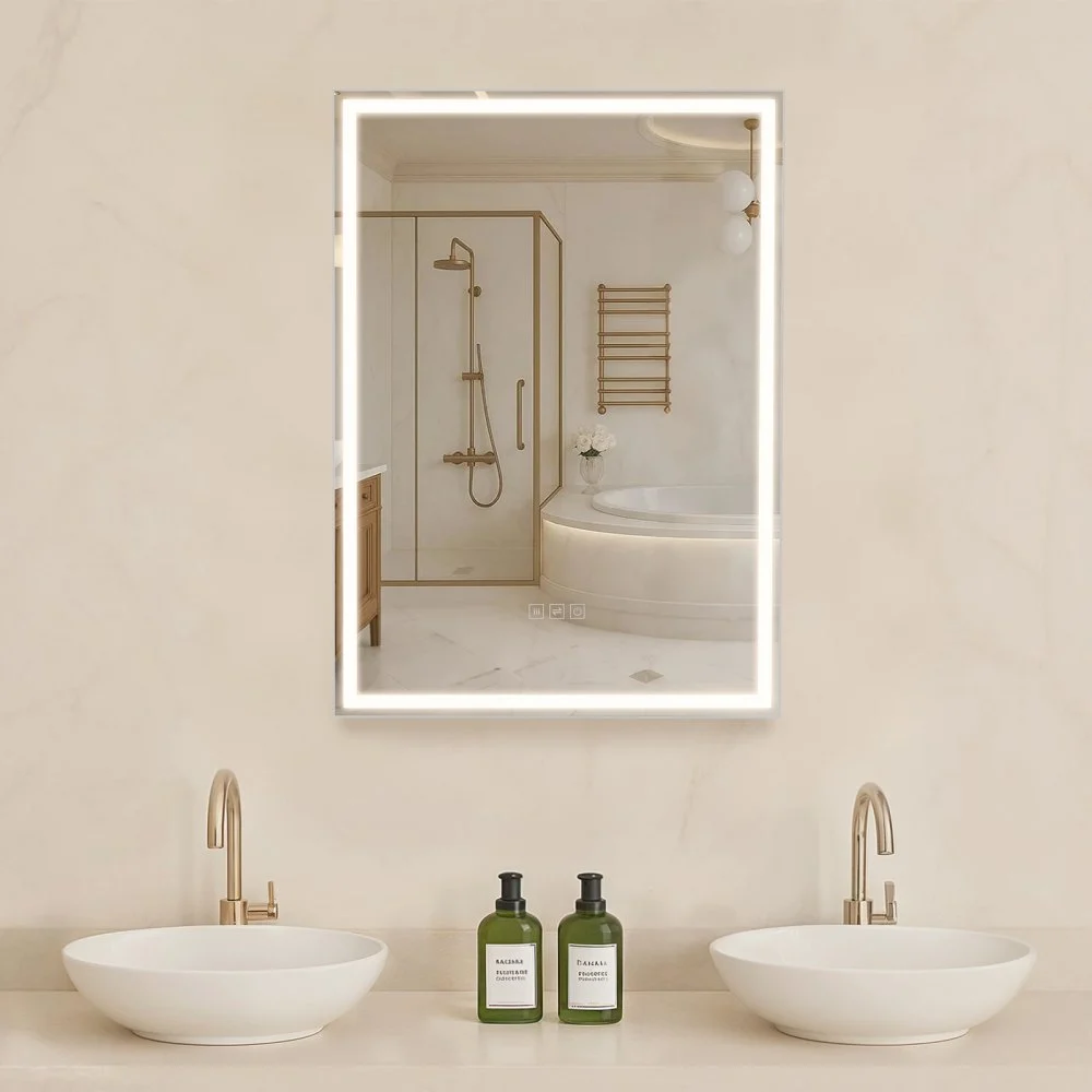 VEVOR Lighted Medicine Cabinet with Mirror, 20 x 28 in Recessed or Wall Mount, 3 Color Dimmable LED Bathroom Medicine Cabinet with Bottom Lighting, Adjustable Shelve Storage, Memory Defog Function