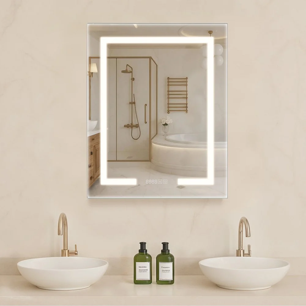 VEVOR Lighted Medicine Cabinet with Mirror, 24 x 30 in Recessed or Wall Mount, 3 Color Dimmable LED Bathroom Medicine Cabinet with HD Mirror, Clock, Adjustable Shelve Storage, Memory Defog Function