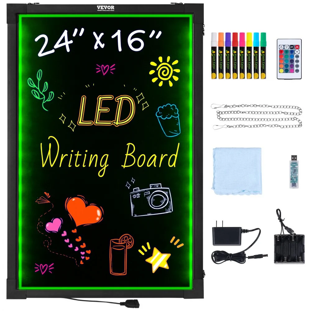Summer Sale
VEVOR LED Message Writing Board, 24"x16" Illuminated Erasable Lighted Chalkboard, Neon Effect Menu Sign Board, Drawing Board with 8 Fluorescent Chalk Markers and Remote Tested to UL Standards