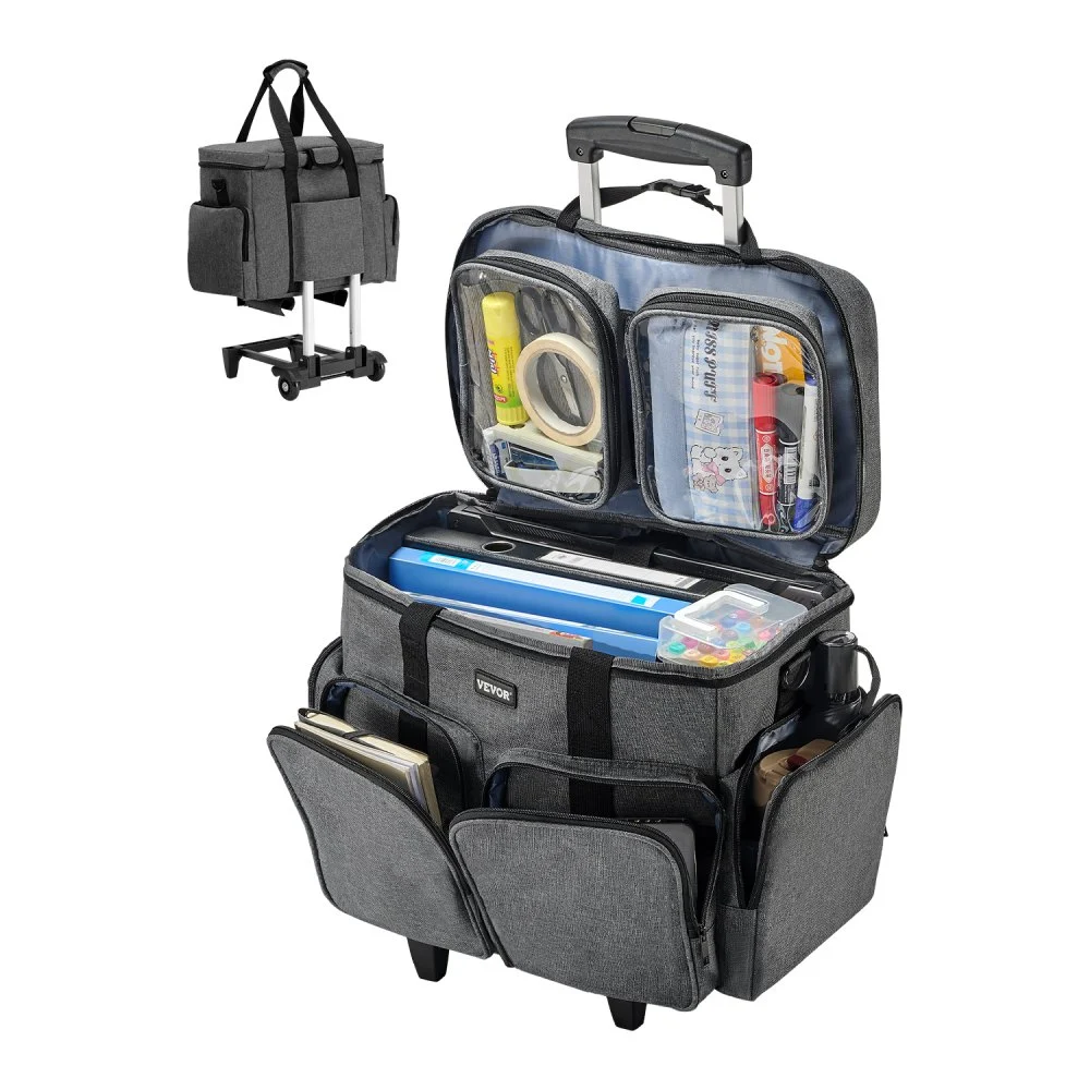 VEVOR Rolling Laptop Bag, Fits Up to 15.6 Inch Laptop, Wheeled Briefcase, Teacher Roller Computer Tote Bag with Detachable Trolley & Telescopic Handle, Laptop Case for Work Travel, Women & Men (Gray)