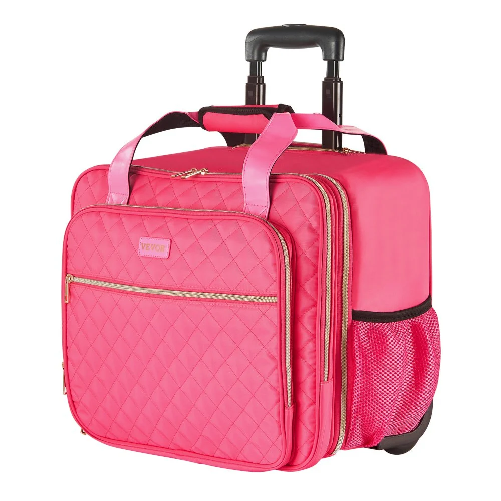 VEVOR Rolling Laptop Bag, Fits Up to 17.3 Inch Laptop, Wheeled Briefcase, Roller Computer Tote Bag with 2 Fixed Wheels & Telescoping Handle, Laptop Case for Work Travel Business Office, Red
