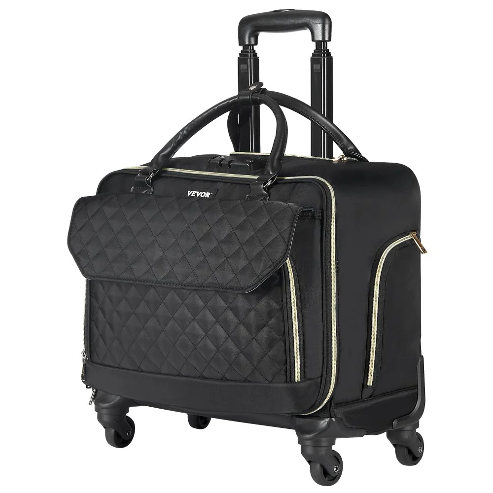 VEVOR Rolling Laptop Bag, Fits Up to 17.3 Inch Laptop, Wheeled Briefcase, Roller Computer Tote Bag with 4 Spinner Wheels & TSA Lock, Laptop Case for Work Travel Business, Women & Men (Black Gold)