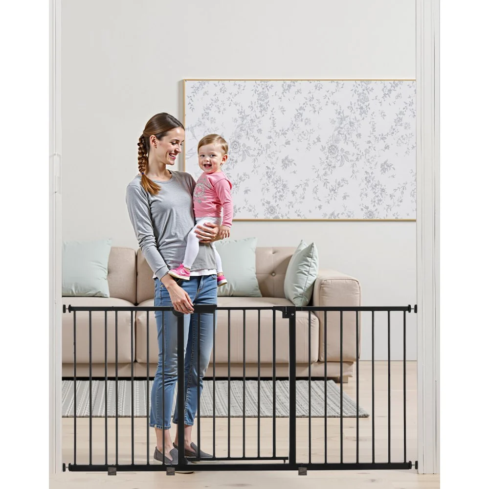 VEVOR Baby Gate, 60.6-63.3 Inches Adjustable Width, 30 Inches High Dog Gate, Easy Step Walk Thru, for Child Pet Security, Pressure Mount Kit, Wall Cups, One-Hand Open, for Stairs and Doorways, Black