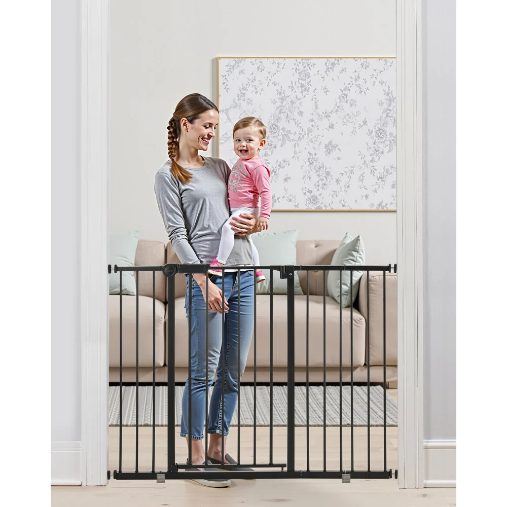VEVOR Baby Gate, 26-48 Inches Adjustable Width, 36 Inches High Dog Gate, Easy Step Walk Thru, for Child Pet Security, Pressure Mount Kit, Wall Cups, One-Hand Open, for Stairs and Doorways, Black