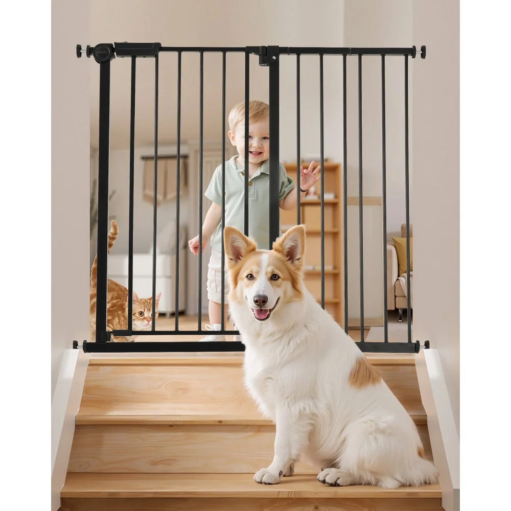 VEVOR Baby Gate, 26-40 Inches Adjustable Width, 36 Inches High Dog Gate, Easy Step Walk Thru, for Child Pet Security, Pressure Mount Kit, Wall Cups, One-Hand Open, for Stairs and Doorways, Black