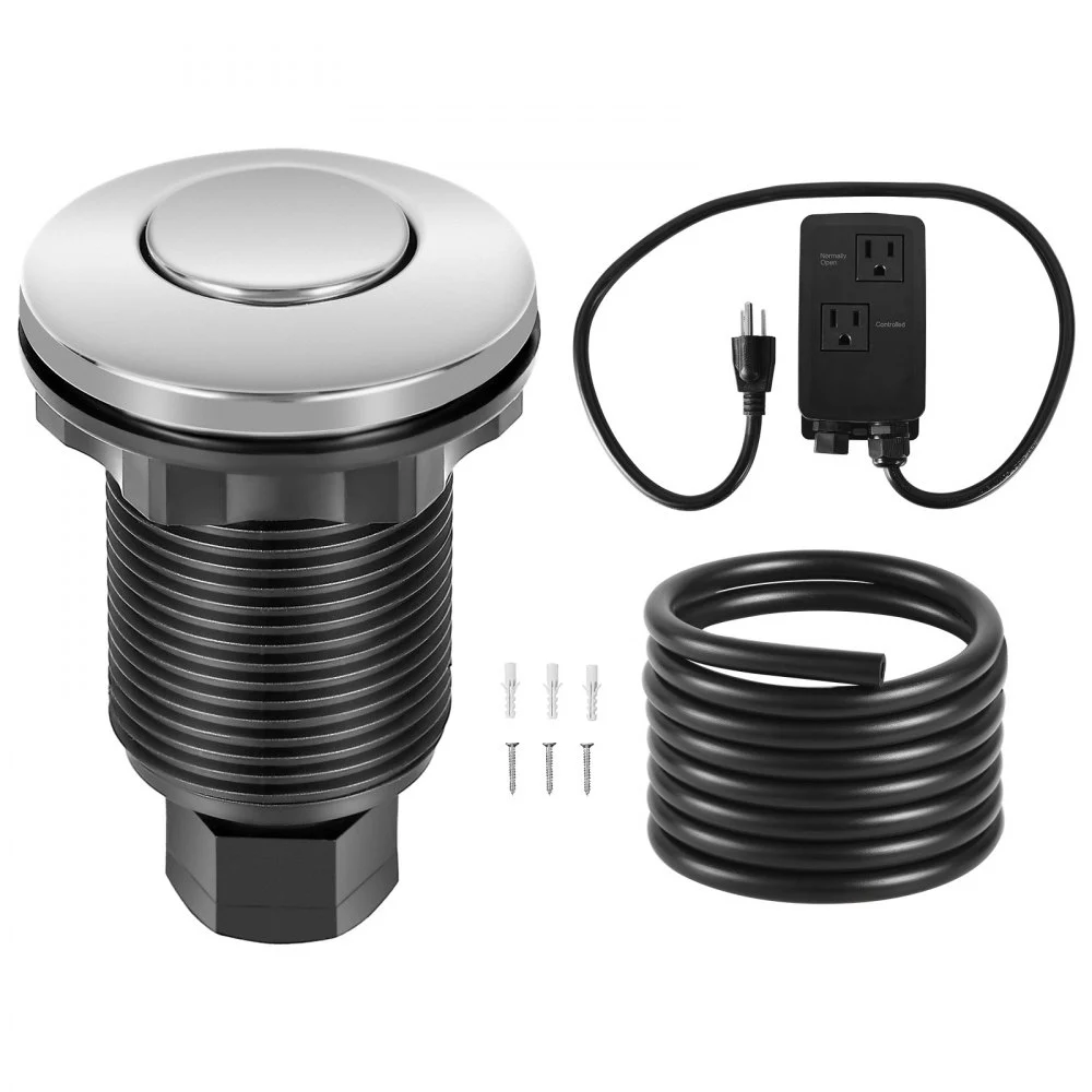 VEVOR Garbage Disposal Air Switch Kit, Dual Outlet Sink Top Air Switch for Food Waste Disposal, 2.5-inch Brushed Nickel Stainless Steel ON/OFF Air Push Button, Suitable for Stainless Steel Countertops
