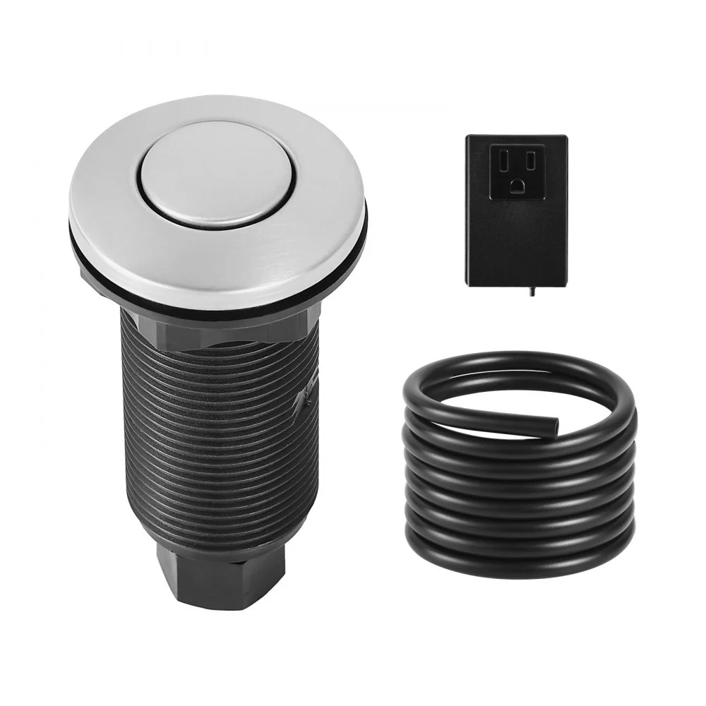 VEVOR Garbage Disposal Air Switch Kit, 3.5" Long Sink Top Air Switch for Food Waste Disposal, Brushed Silver Stainless Steel ON/OFF Air Push Button for Granite, Marble, and Quartz Countertops