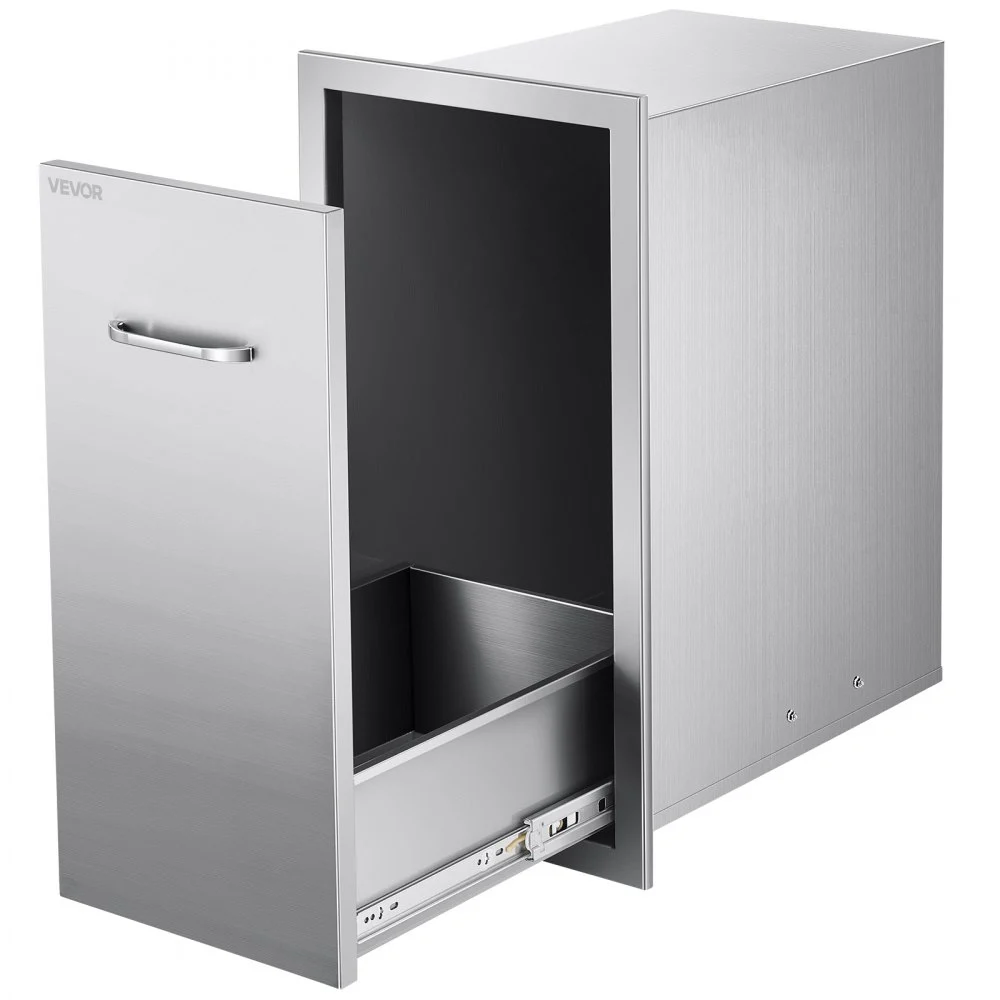 VEVOR Outdoor Kitchen Trash Drawer, 13.54"W x 19.61"D x 25.79"H Interior Storage, Multi-Purpose Outdoor Kitchen Drawers Stainless Steel, 55 lbs Max Capacity per Tier, for Outdoors BBQ Island Kitchens