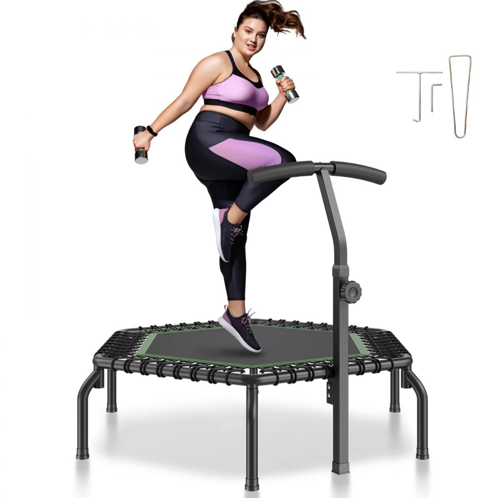 VEVOR Mini Trampoline, 54.5 Inch Fitness Rebounder, Max Load 450 lbs Exercise Trampoline, Stable & Quiet Small Trampoline with 3 Levels Height Adjustable Foam Handle, for Adults Indoor/Garden Workout