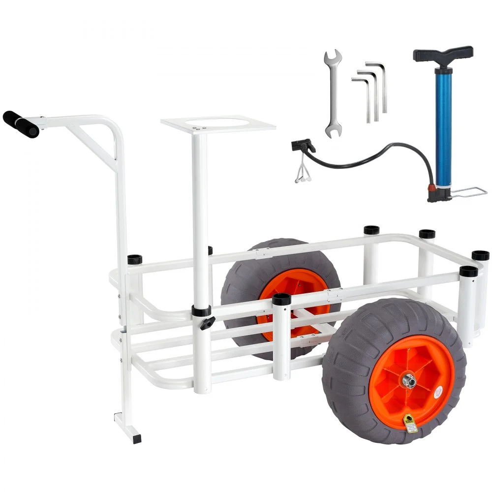 Summer Sale
VEVOR Beach Fishing Cart, 350 lbs Load Capacity, Fish and Marine Cart with Two 16" Big Wheels PU Balloon Tires for Sand, Heavy-Duty Aluminum Pier Wagon Trolley with 8 Rod Holders for Fishing, Picnic