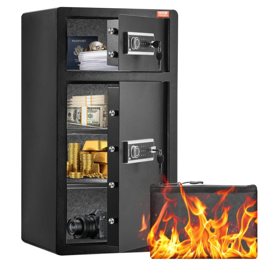Summer Sale
VEVOR Double Doors 7.2 cu.ft Safe Box with Key Lock & Password, Safe Lock Box with Fireproof Bag, Key Rack, LED Light and 2 Height Adjustable and Removable Divider for Money, Documents, Jewelry and Valuables, Black