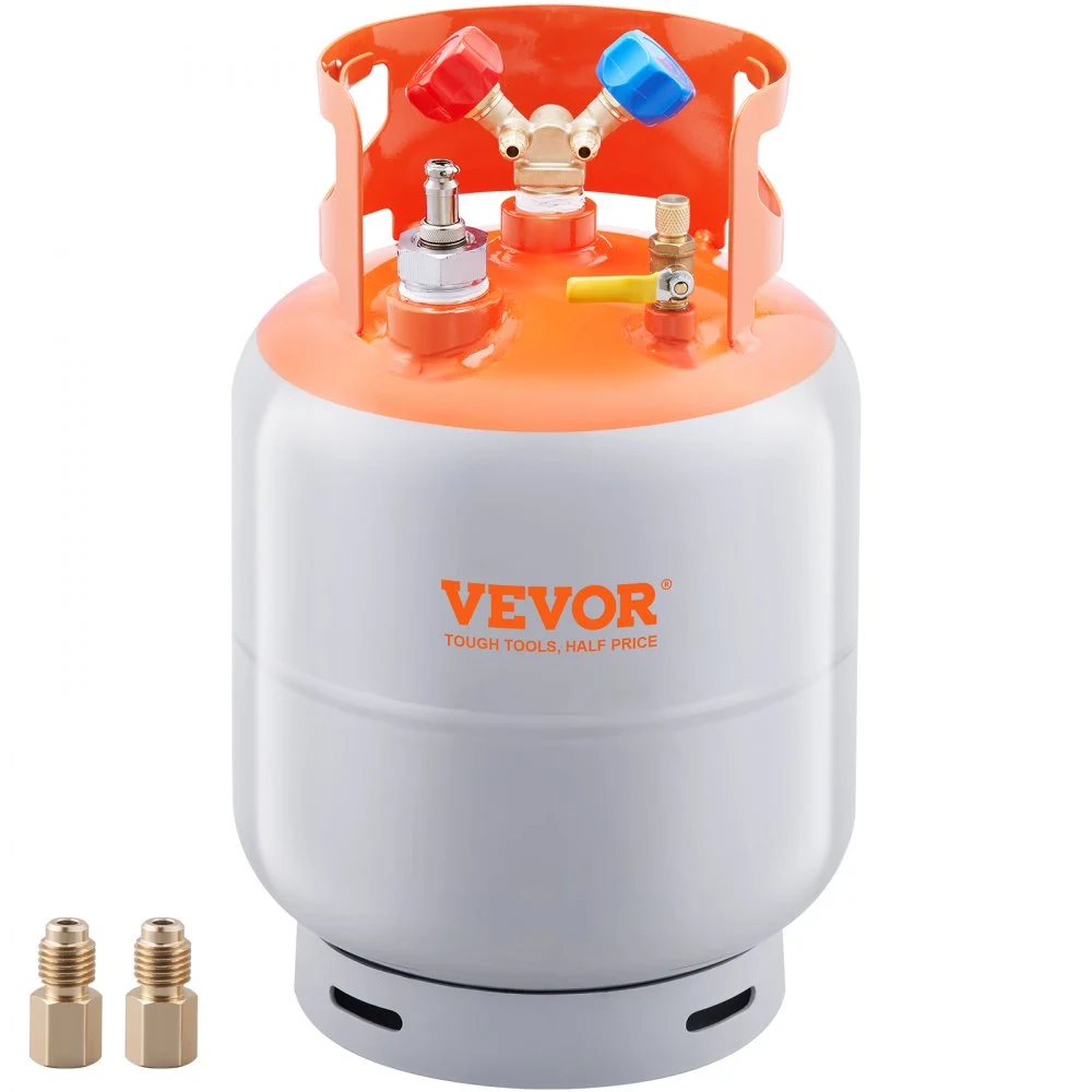 VEVOR Refrigerant Recovery Tank with Float Switch - 30 lb. Capacity ac Recovery Tank with ¼ to ½ Adaptor, Reusable Recovery Tank HVAC for All Refrigerant, Prevent Overflow, with Trace Amount of N₂