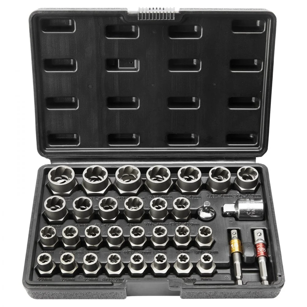 Summer Sale
VEVOR Bolt Extractor Set, 29-Piece Bolt and Nut Remover Set, 6mm to 10mm, 13/32" to 3/4", CR-MO Steel Extraction Socket Set with Storage Case, for Removing Damaged Rusted Bolts, Nuts and Screws
