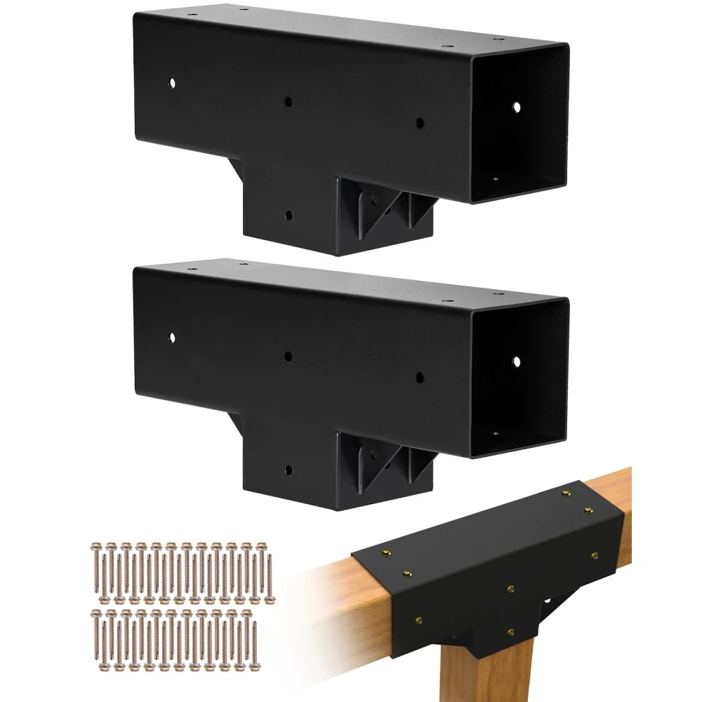 VEVOR Pergola Kit 2-Pack, T-Shaped 4x4 (Actual 3.5x3.5 Inch), 3-Way Pergola Brackets DIY Woodworking Gazebo Bracket Kit with Screws for 3.5x3.5 Inch Wood Beams in Actual Size for Outdoor Party Banquet