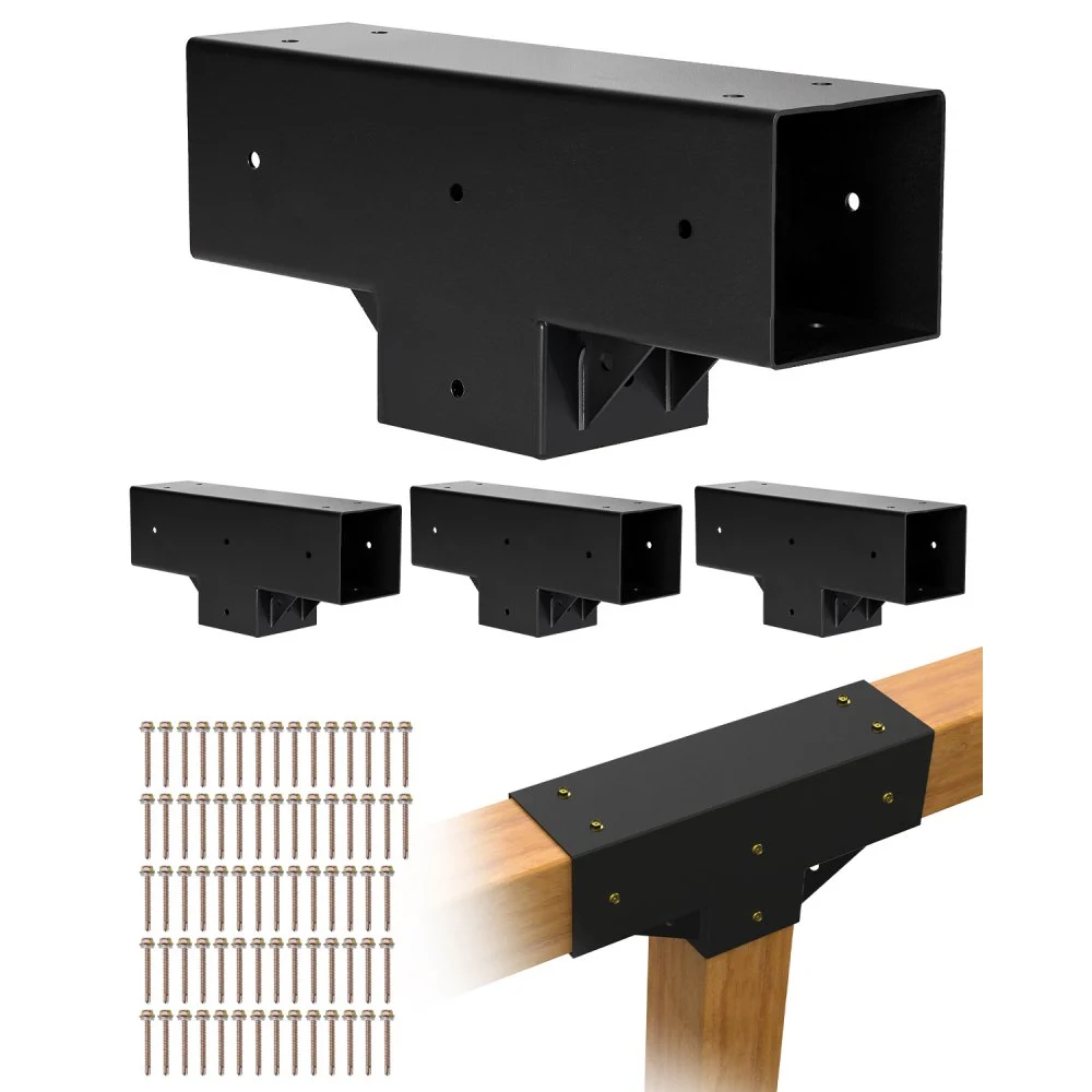 VEVOR Pergola Kit 4-Pack, T-Shaped 4x4 (Actual 3.5x3.5 Inch), 3-Way Pergola Brackets DIY Woodworking Gazebo Bracket Kit with Screws for 3.5x3.5 Inch Wood Beams in Actual Size for Outdoor Party Banquet