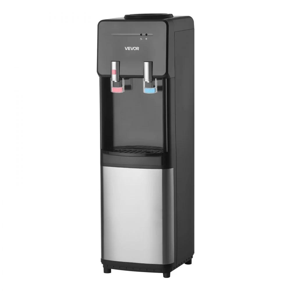 VEVOR Top Loading Water Cooler Dispenser, Hot and Cold Water Dispenser for 3 or 5 Gallons Bottles, Sturdy Stainless Steel and Child Security Lock, Ideal for Homes, Kitchens, Offices, Dorms, Black