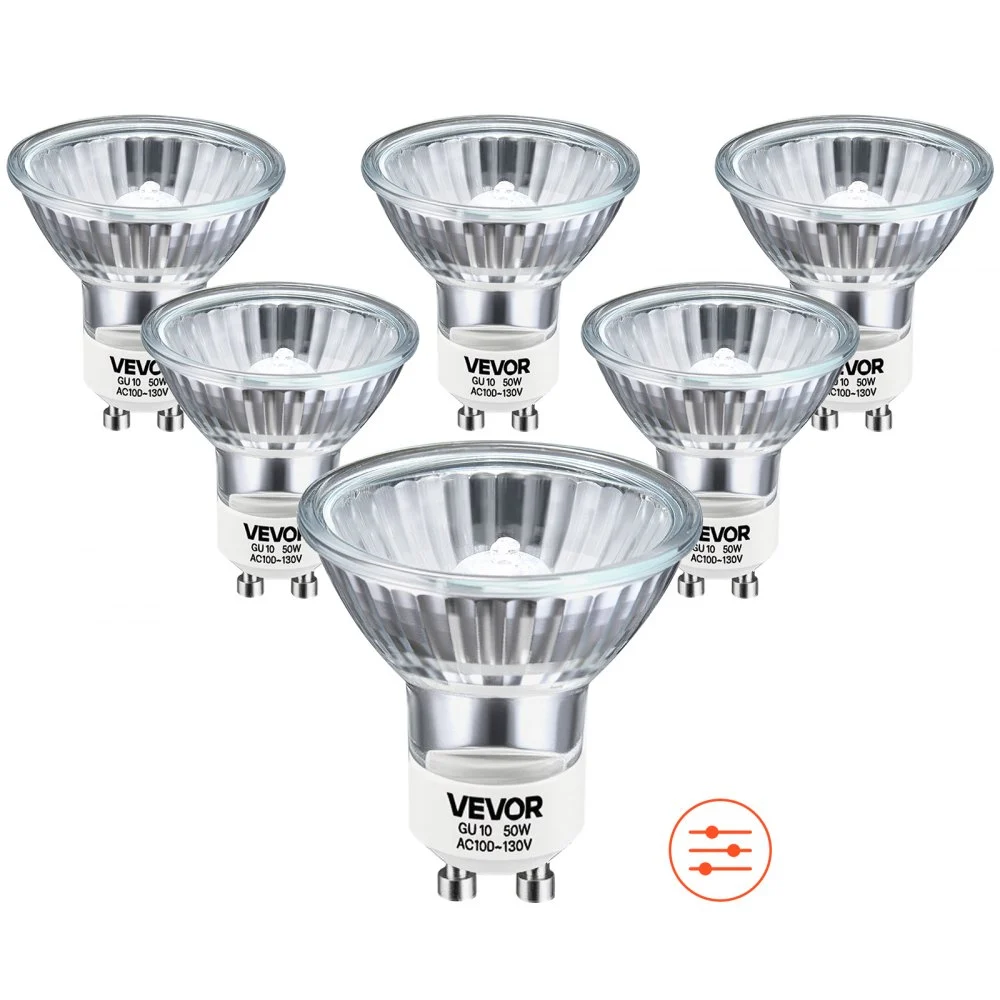 VEVOR Halogen Light Bulbs, MR16 GU10 Candle Warmer Lamp Bulb Dimmable, 100-130V 50W Glass Cover Halogen Bulbs, 2800K Warm Light Bulb, for Wall Lamp, Hood Range, Landscape & Track Lighting, Pack of 6