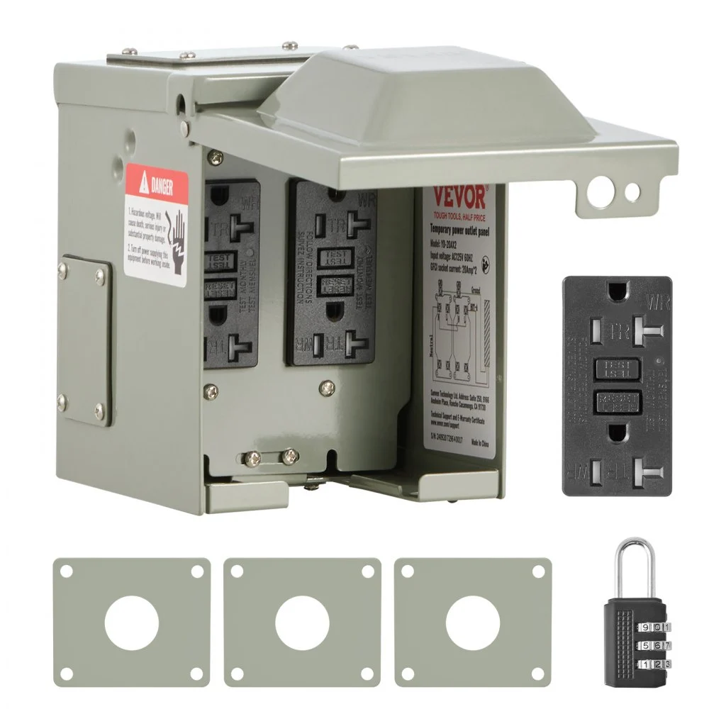 VEVOR Outdoor Electrical Outlet Box, Dual 20 AMP GFCI Receptacles, Electrical Outlet Panel Box with GFCI Protection, IP54 Weatherproof Power Plug Outlet Box, for Halloween Decorations, Patio Lights