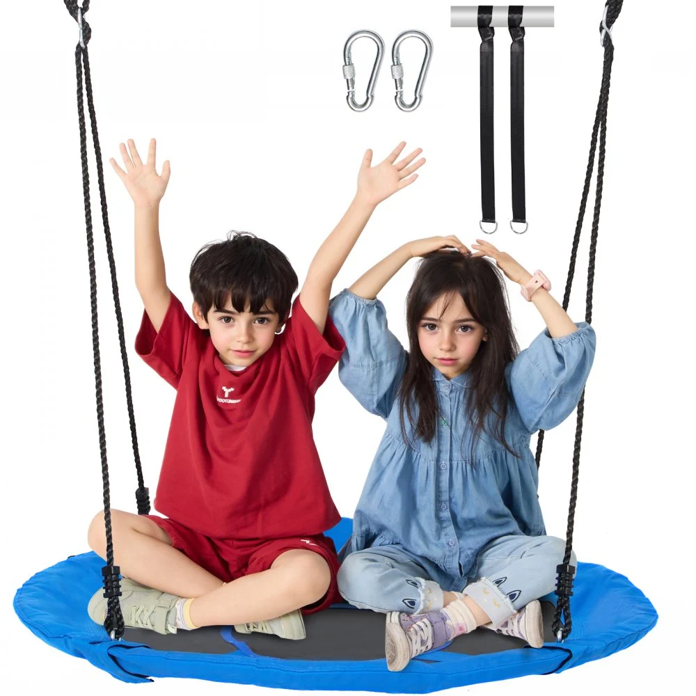 VEVOR Tree Swing, 40 Inch Saucer Swing, 750lbs Weight Capacity, 900D Oxford Fabric Swing Seat with 2 Tree Hanging Straps and Adjustable Multi-Strand Ropes, Round Swing for Kids Outdoor, Blue