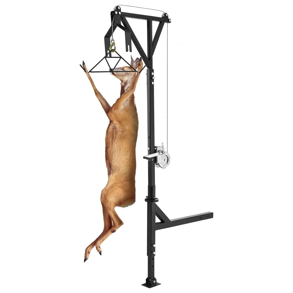 VEVOR Truck Hitch Game Hunting Hoist, 600 lbs Load Capacity, Hitch Mounted Deer Hoist with Winch Lift Gambrel Set, 2" Hitch Receiver, Foot Base, Adjustable Height & 360 Degrees Swivel, Carbon Steel