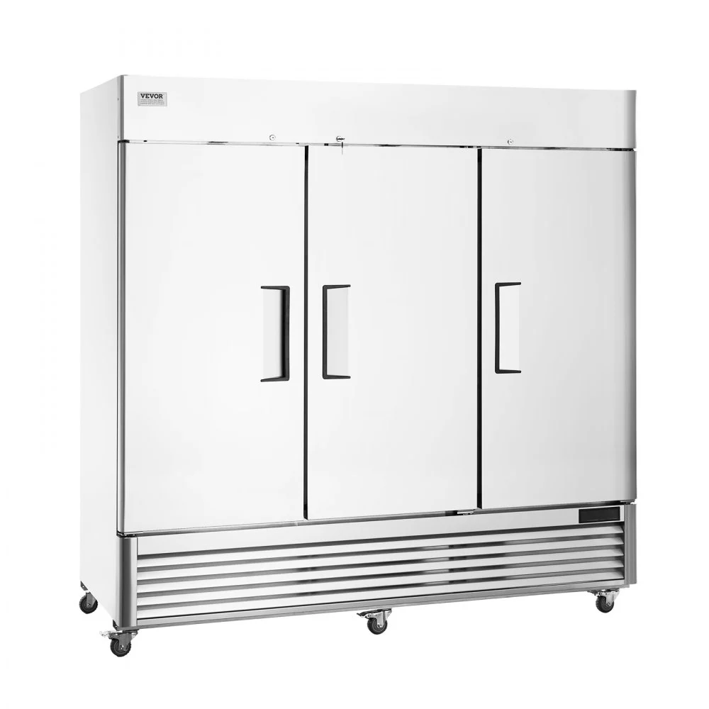 VEVOR Commercial Refrigerator 60.42 Cu.ft, Reach In 82.5" W Upright Refrigerator 3 Doors, Auto-Defrost Stainless Steel Reach-in Refrigerator & 12 Shelves, 33 to 41℉ Temp Control, LED Light, 4 Wheels
