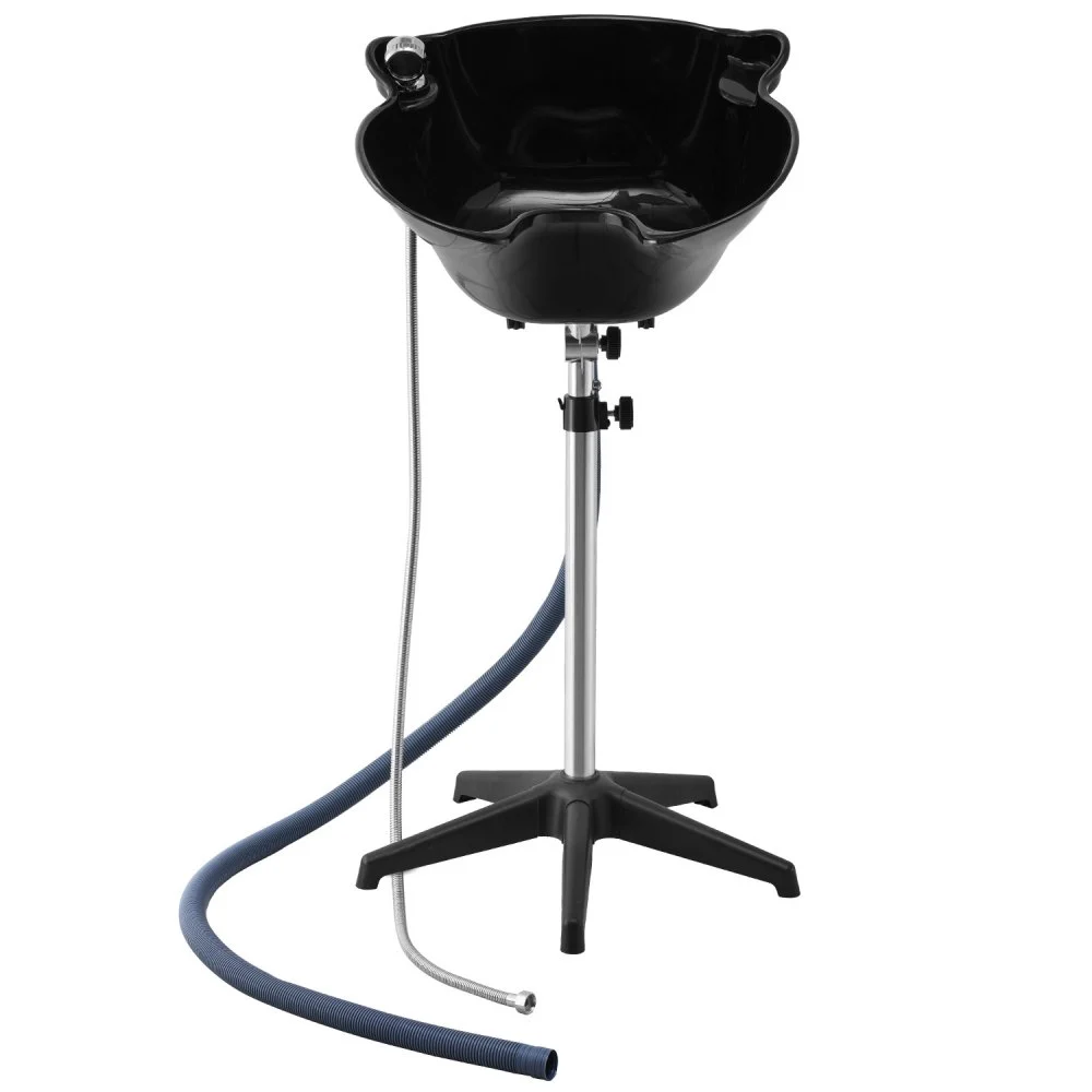 VEVOR Portable Shampoo Bowl, Deep Shampoo Sink with Adjustable Height & Angle, Includes Drain Hose, Shower Head, Lightweight Hair Wash Basin for Barber Salon Spa Center & Home Use, Black