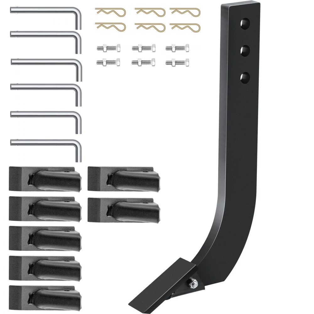 VEVOR 6pcs Box Blade Shank, 16'' Scarifier Shank, 3 Holes Box Scraper Shank, Ripper Shank with Removable Tapered Teeth and Pins, Adjustable Shanks Assembly for Replacement, Digging, Plowing