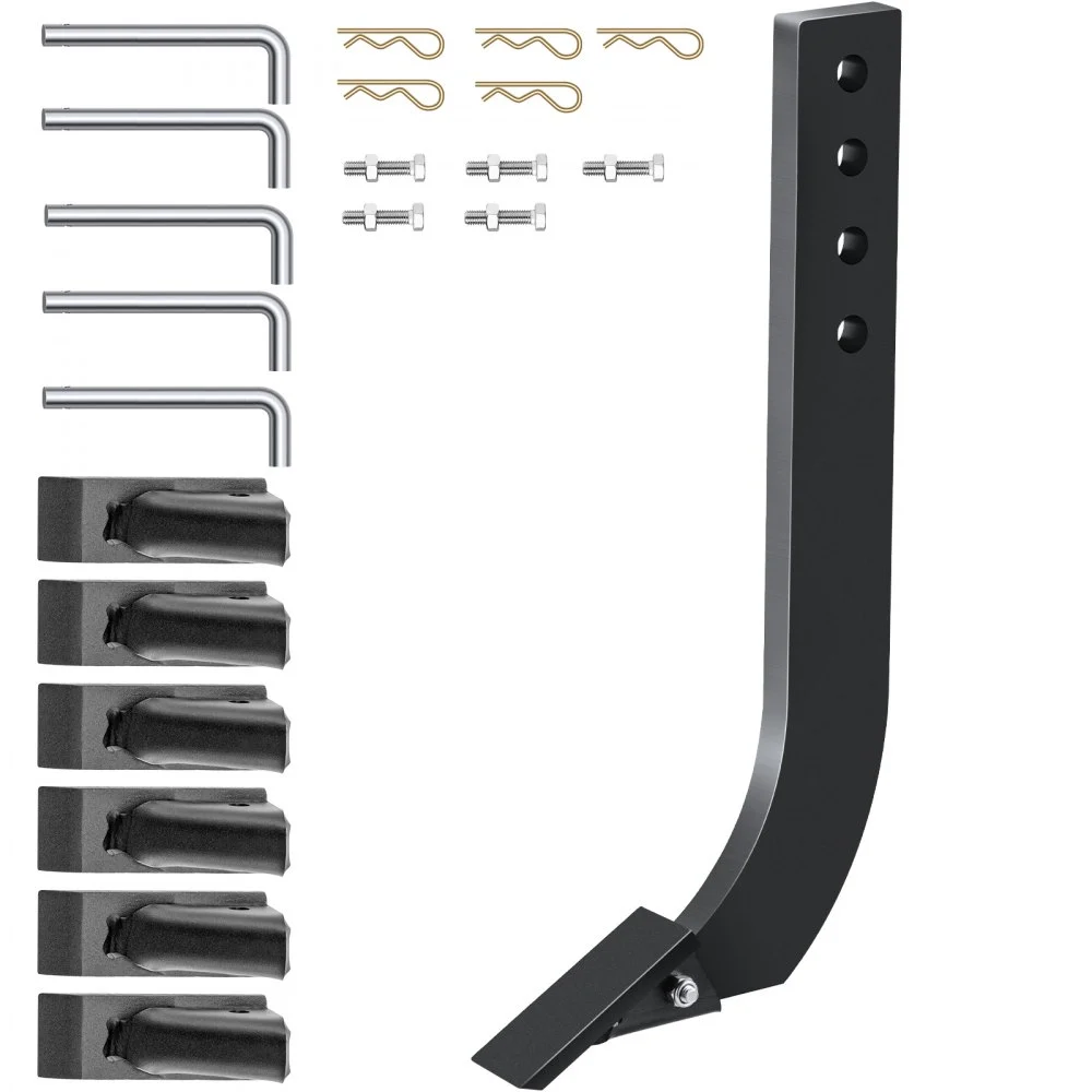 Tuspuzz Box Blade Shank, 18'' Scarifier Shank, 4 Holes Box Scraper Shank, Ripper Shank with Removable Tapered Teeth and Pins, Adjustable Shanks Assembly for Replacement, Digging, Plowing, 5PCS