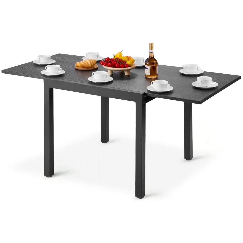 VEVOR Expandable Outdoor Patio Dining Table, 32–63 inch Rectangular Backyard Bistro Tables for 4-6, Aluminum Frame Metal Steel Slat , All-Weather Large Furniture for Lawn Garden Porch, Dark Gray