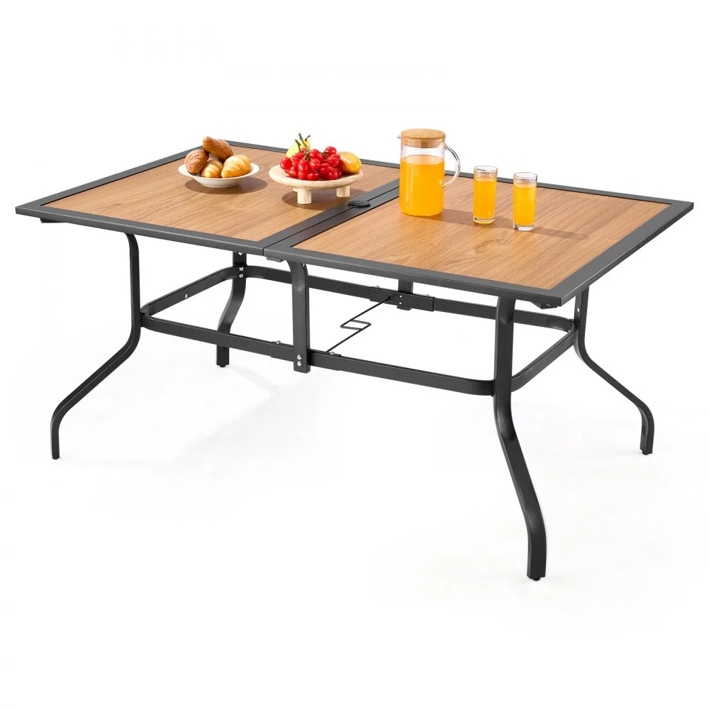 Summer Sale
VEVOR Outdoor Patio Dining Table, 59 inch Long Rectangular Wood-Like Steel Slat Backyard Bistro Tables for 4-6, with 1.5 in Umbrella Hole, All-Weather Large Furniture for Lawn Garden Porch, Brown