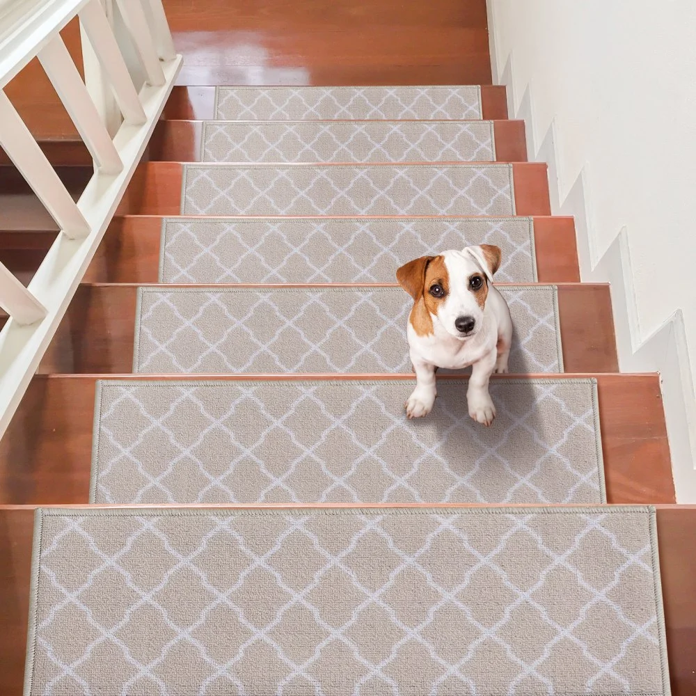 VEVOR Stair Treads, Stairs Carpet Non Slip 9" x 28", Indoor Stair Runner for Wooden Steps, Anti Slip Carpet Soft Edging Stair Rugs Mats for Kids Elders and Dogs, 15 pcs, Light Brown