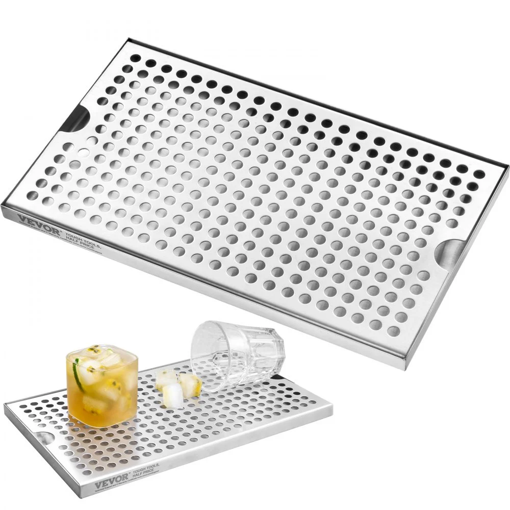 VEVOR Beer Drip Tray, 304 Stainless Steel Kegerator Drip Trays with 4 Non-Slip Rubber Pads and Detachable Cover, Heat / Cold Resistant Beer Tower Drip Pan for Bar Restaurant Coffee Shop Home