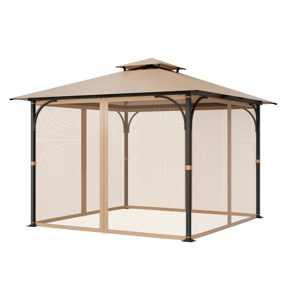 VEVOR Gazebo Netting Replacement, Fit Most 10 x 10 x 7 FT Gazebo Curtain, Outdoor Garden Net, 4-Panel Sidewall Mesh Net, Patio Midge Netting with Double Zipper, Canopy Screen (Netting Only)