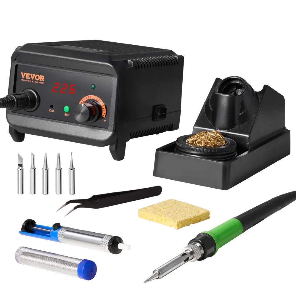 VEVOR Soldering Iron Station, 75W Digital Display Soldering Station Kit, 122°F- 932°F Temp Control & Built-in Transformer, Auto Standby & Sleep Mode, with 5 Soldering Tips, 10g Solder Wire, Tweezers